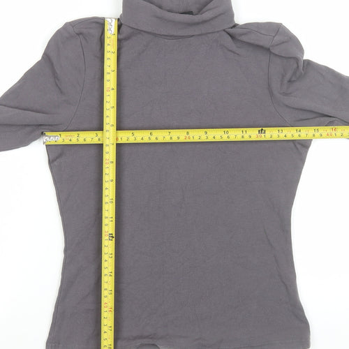 Cider Womens Grey Roll Neck Long Sleeve Slim Fit Jersey Top Size S