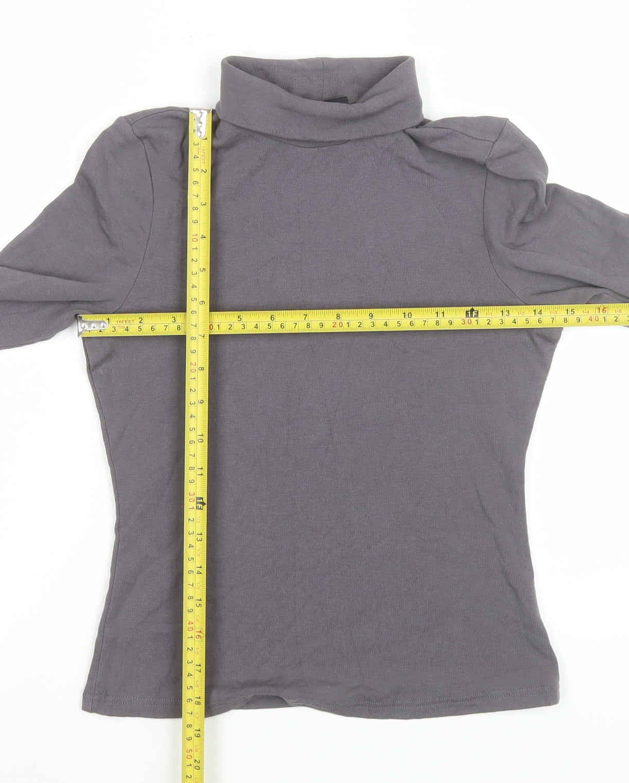 Cider Womens Grey Roll Neck Long Sleeve Slim Fit Jersey Top Size S
