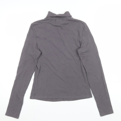 Cider Womens Grey Roll Neck Long Sleeve Slim Fit Jersey Top Size S