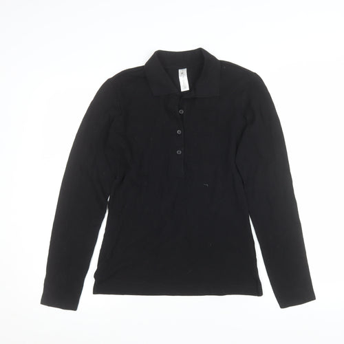 B&C Collection Women's Black Long Sleeve Cotton Polo Top M