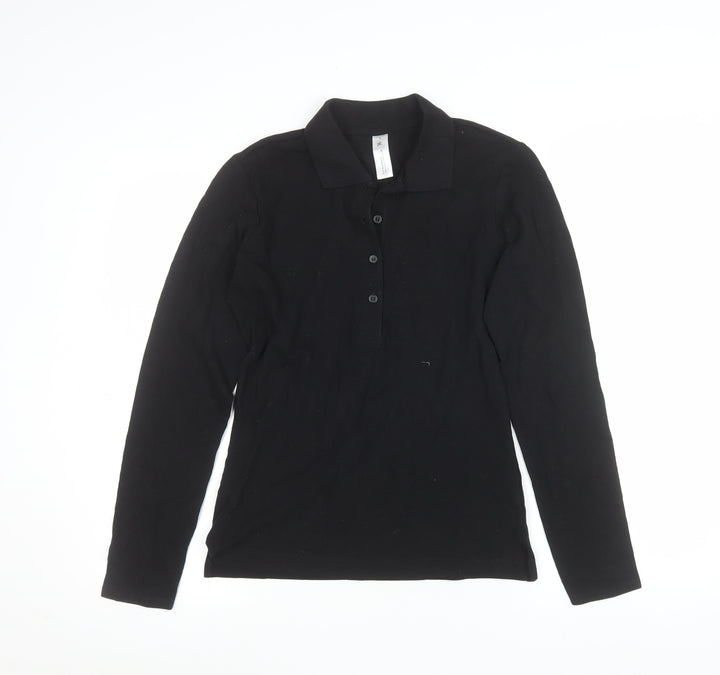 B&C Collection Women's Black Long Sleeve Cotton Polo Top M
