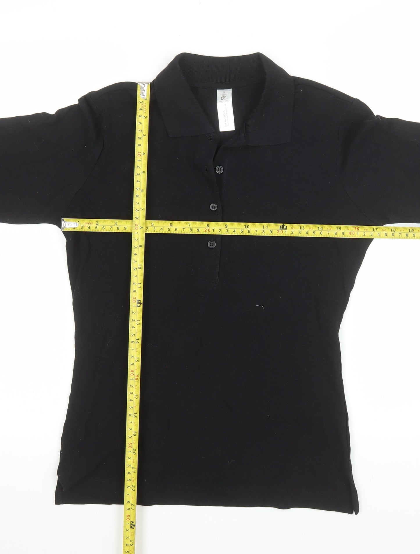 B&C Collection Women's Black Long Sleeve Cotton Polo Top M