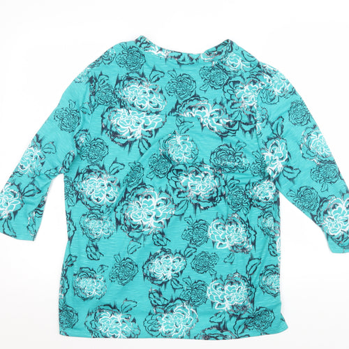 TIGI Womens Blue Floral V-Neck 3/4 Sleeve Tunic Blouse Size 14