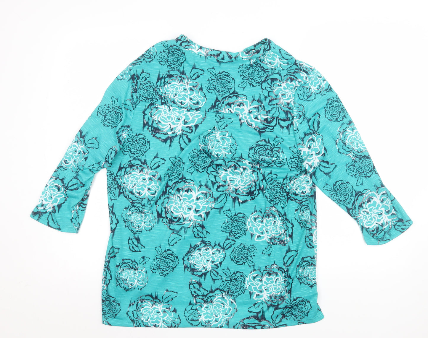 TIGI Womens Blue Floral V-Neck 3/4 Sleeve Tunic Blouse Size 14