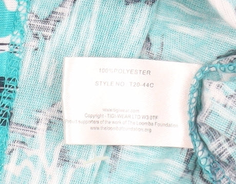TIGI Womens Blue Floral V-Neck 3/4 Sleeve Tunic Blouse Size 14