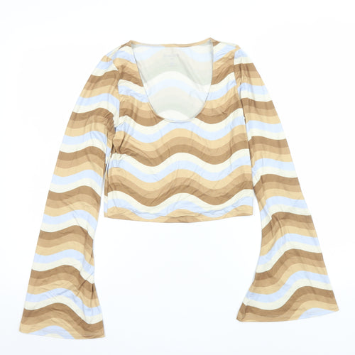 Social Tourist Women's Beige Retro Stripe Cropped Long Sleeve Top M