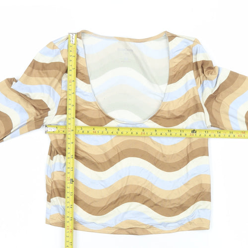 Social Tourist Women's Beige Retro Stripe Cropped Long Sleeve Top M