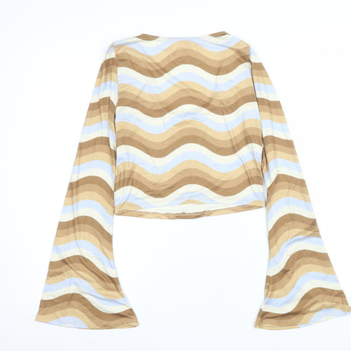 Social Tourist Women's Beige Retro Stripe Cropped Long Sleeve Top M
