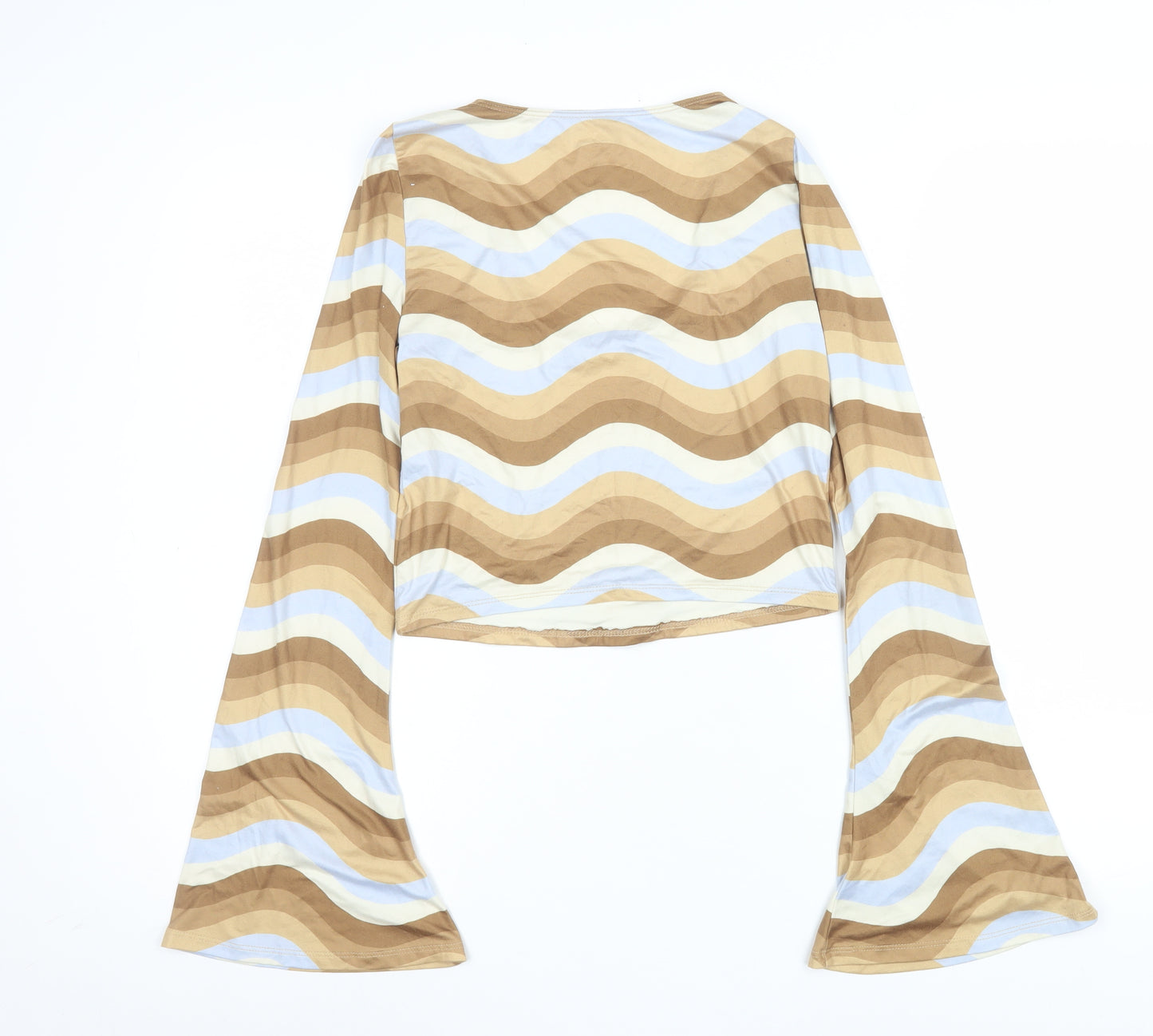 Social Tourist Women's Beige Retro Stripe Cropped Long Sleeve Top M