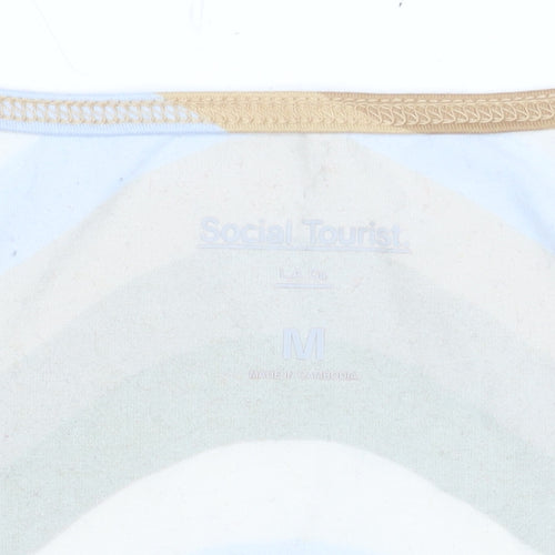 Social Tourist Women's Beige Retro Stripe Cropped Long Sleeve Top M