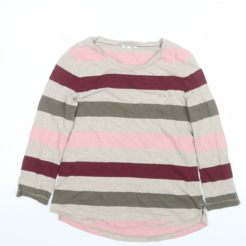 FatFace Women Beige Pink Striped Long Sleeve Cotton T-Shirt UK 8
