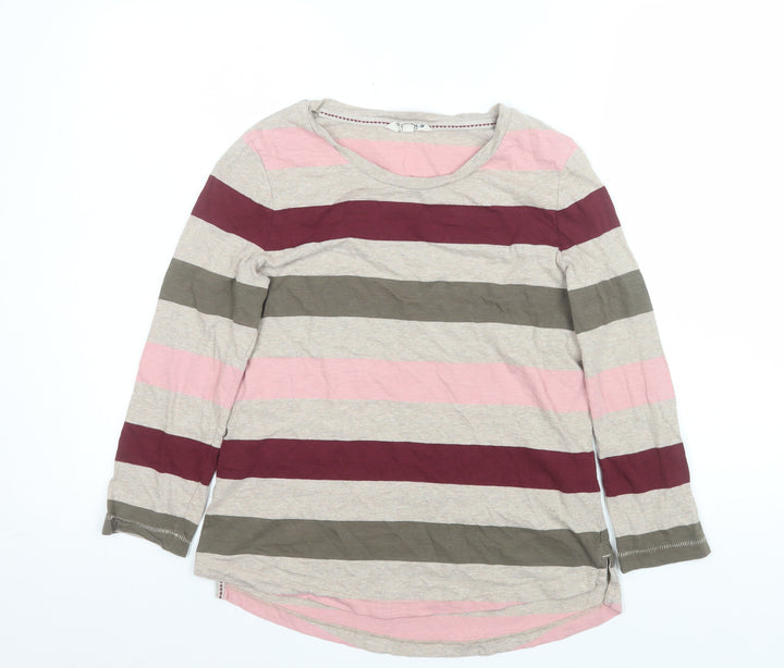 FatFace Women Beige Pink Striped Long Sleeve Cotton T-Shirt UK 8