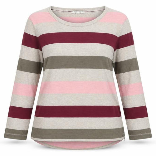 FatFace Women Beige Pink Striped Long Sleeve Cotton T-Shirt UK 8
