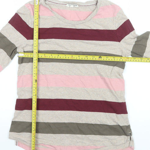 FatFace Women Beige Pink Striped Long Sleeve Cotton T-Shirt UK 8