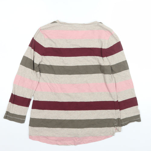 FatFace Women Beige Pink Striped Long Sleeve Cotton T-Shirt UK 8