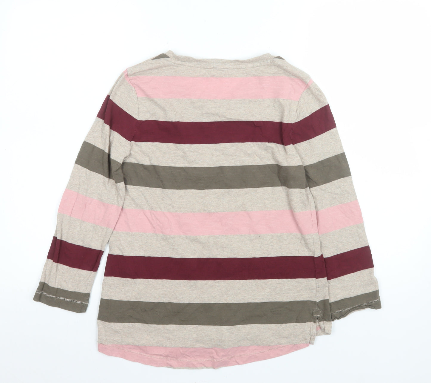 FatFace Women Beige Pink Striped Long Sleeve Cotton T-Shirt UK 8