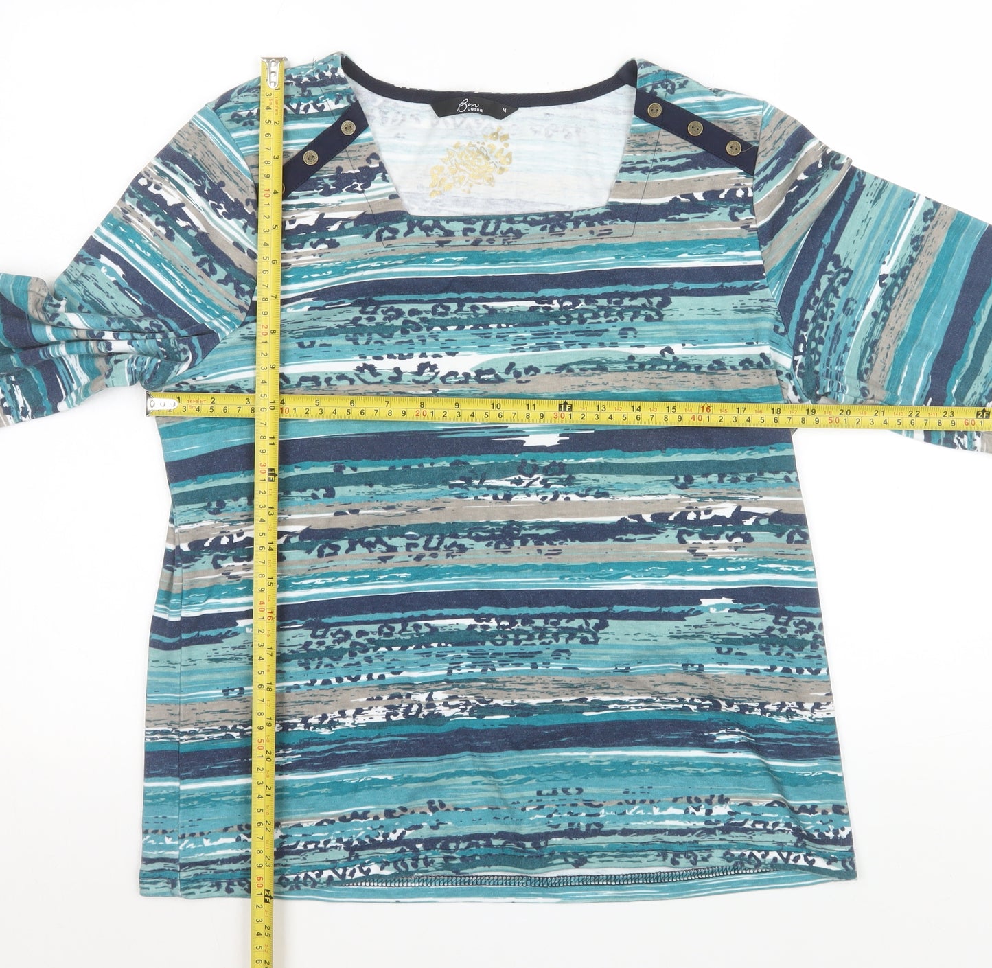 BM Casual Women's Multicoloured Stripe Long Sleeve Jersey T-Shirt Size M