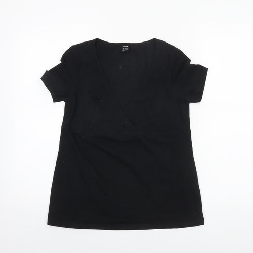 SHEIN Women's Black Size 8 Slim Fit V-Neck Wrap T-Shirt