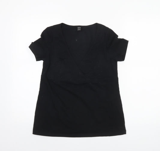 SHEIN Women's Black Size 8 Slim Fit V-Neck Wrap T-Shirt