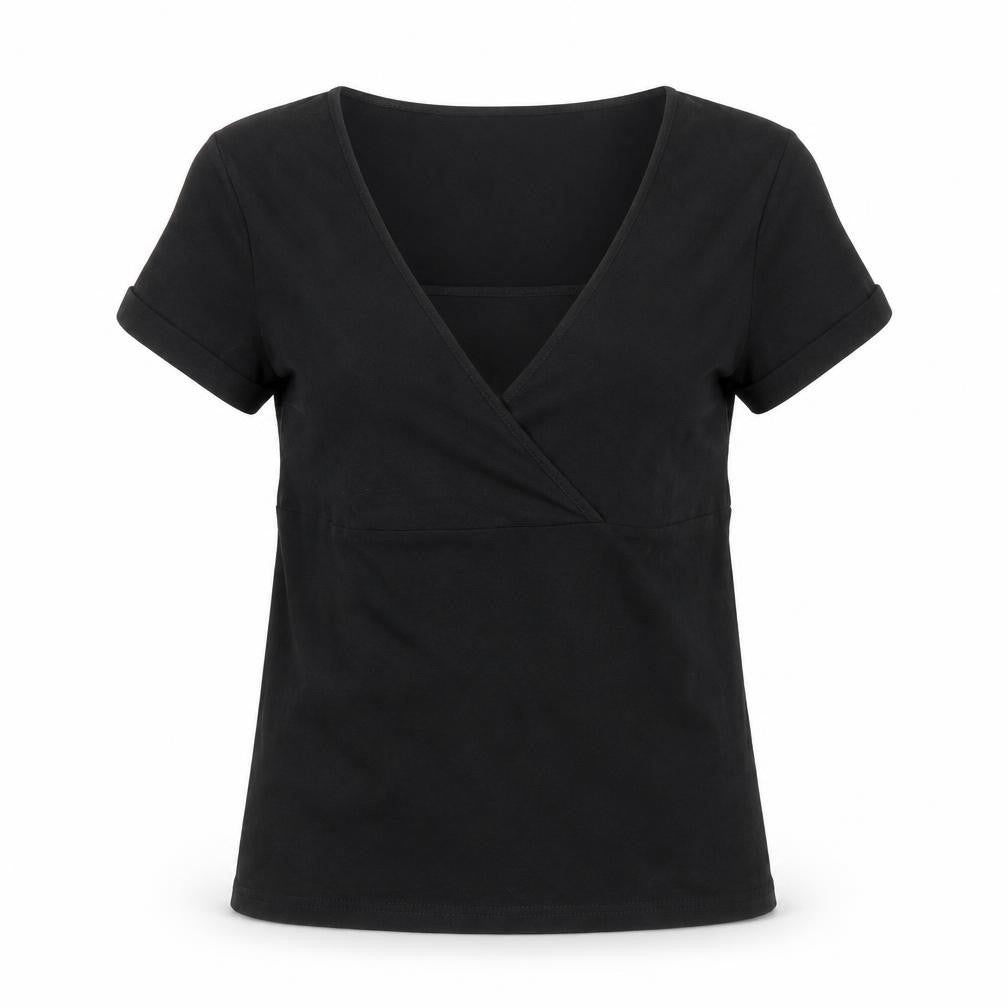 SHEIN Women's Black Size 8 Slim Fit V-Neck Wrap T-Shirt