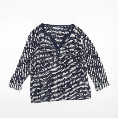 Maine New England Women's Blue Floral 3/4 Sleeve Cotton T-Shirt Size 12
