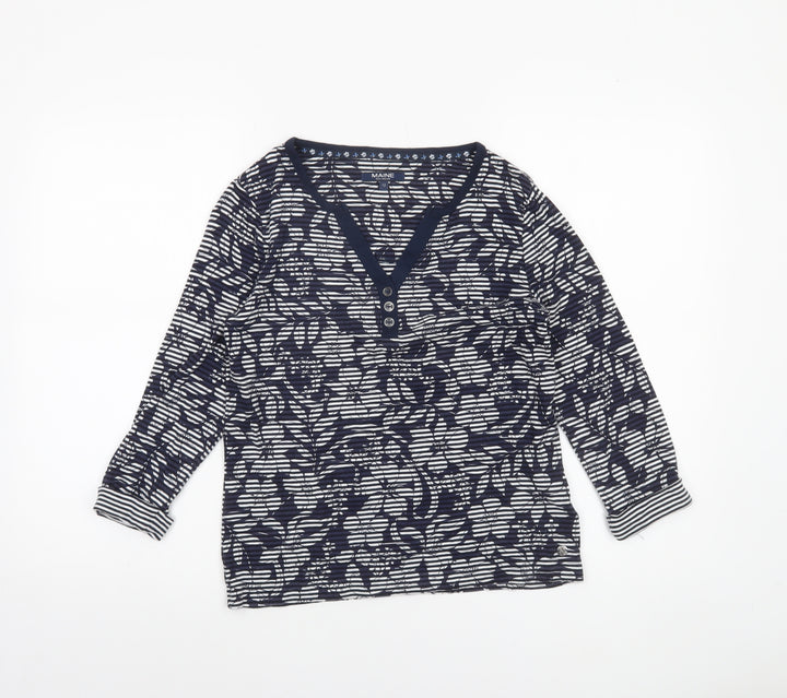 Maine New England Women's Blue Floral 3/4 Sleeve Cotton T-Shirt Size 12