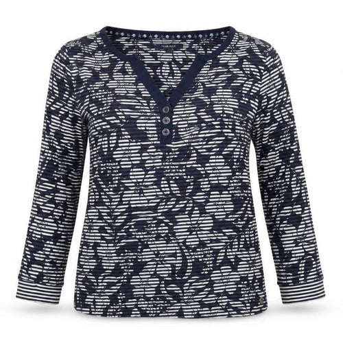 Maine New England Women's Blue Floral 3/4 Sleeve Cotton T-Shirt Size 12