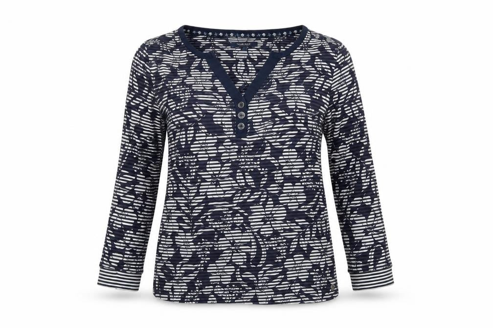 Maine New England Women's Blue Floral 3/4 Sleeve Cotton T-Shirt Size 12
