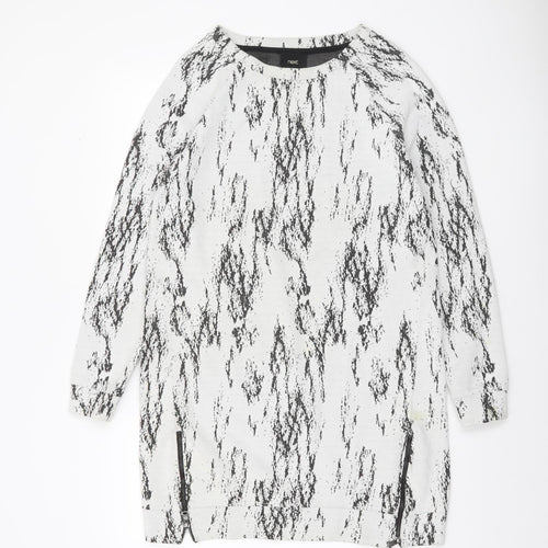 Next Women Grey Abstract Knit Shift Dress Size 14 Long Sleeve Zip Detail