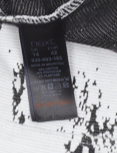 Next Women Grey Abstract Knit Shift Dress Size 14 Long Sleeve Zip Detail