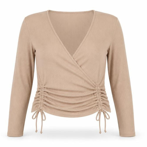 New Look Women Beige Wrap Long Sleeve Top UK 16 Regular Fit