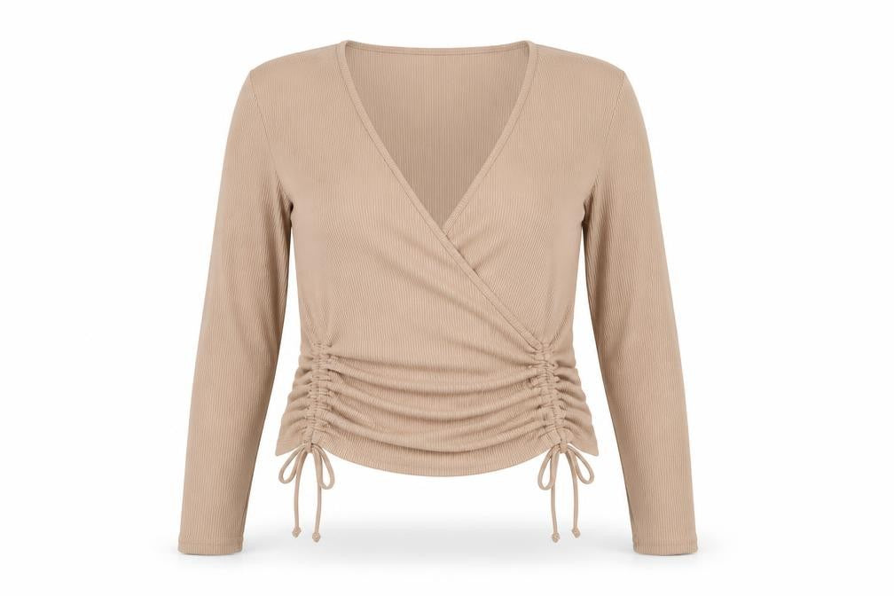 New Look Women Beige Wrap Long Sleeve Top UK 16 Regular Fit