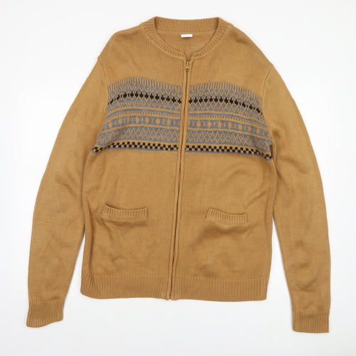 Coopers of Stortford Mens Beige Fair Isle Full Zip Jumper M