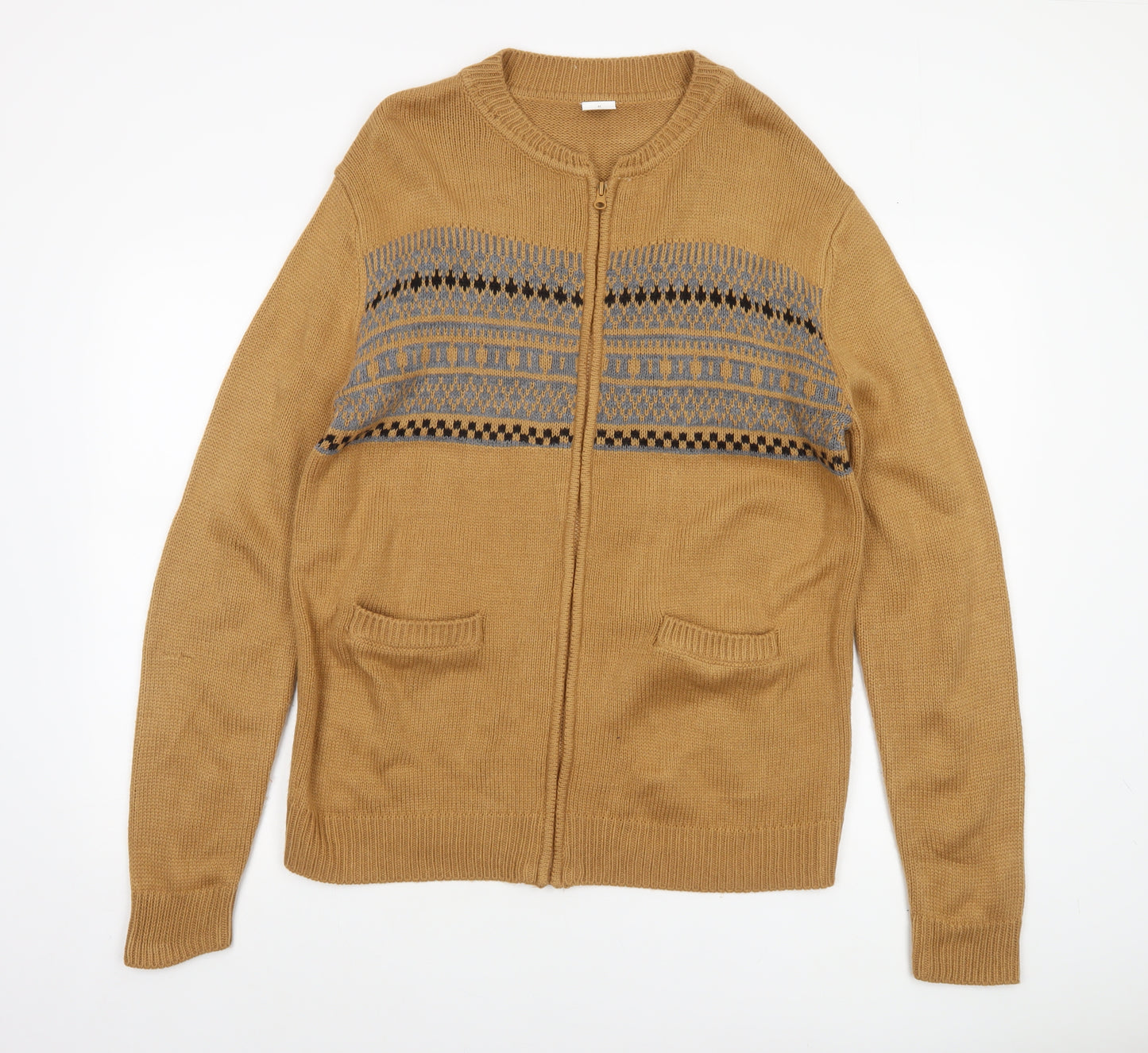 Coopers of Stortford Mens Beige Fair Isle Full Zip Jumper M
