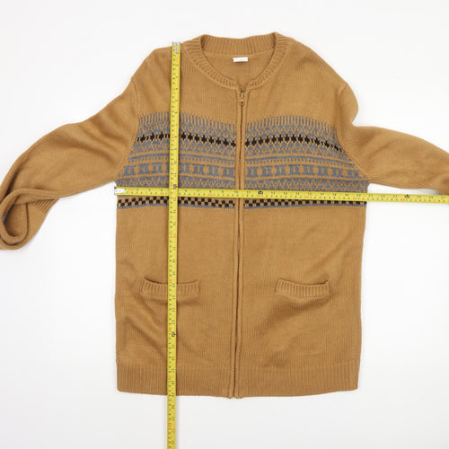 Coopers of Stortford Mens Beige Fair Isle Full Zip Jumper M