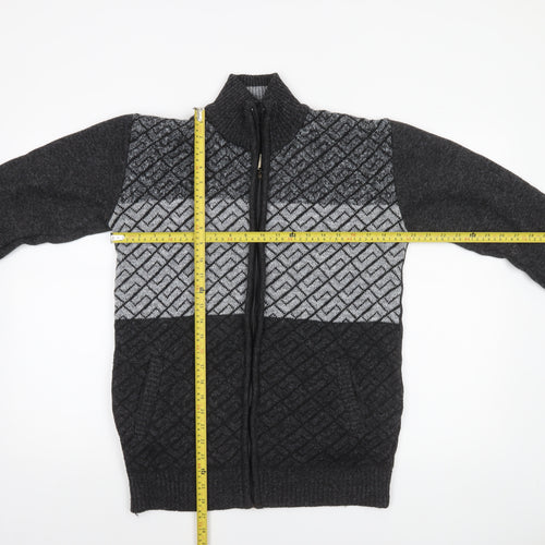 Amparo Men’s Grey Full Zip Wool Blend Geometric Knit Jumper 3XL