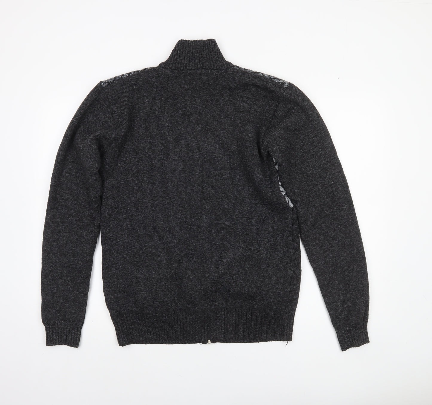 Amparo Men’s Grey Full Zip Wool Blend Geometric Knit Jumper 3XL