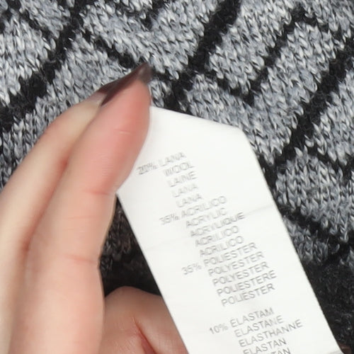 Amparo Men’s Grey Full Zip Wool Blend Geometric Knit Jumper 3XL