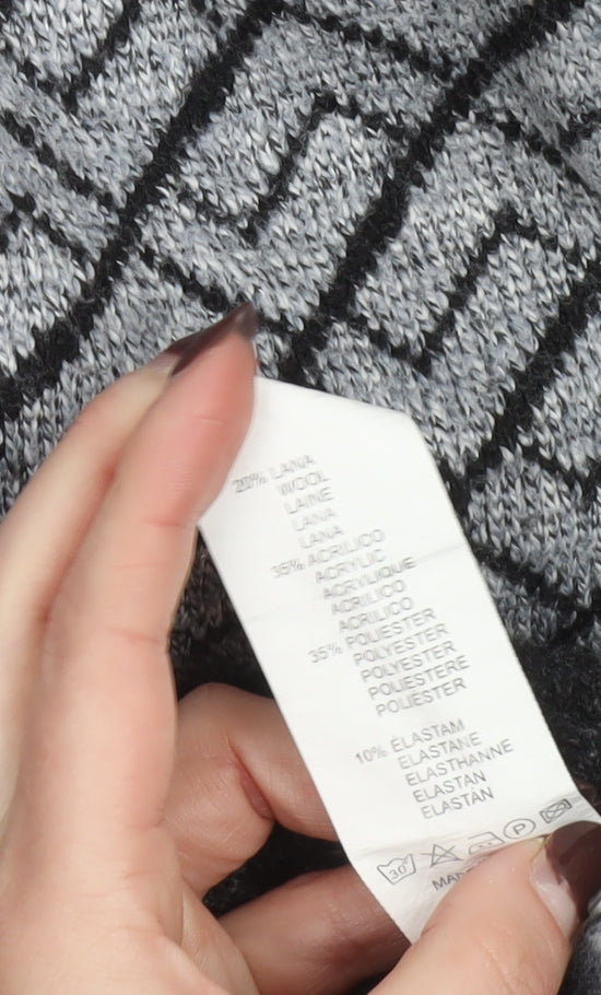 Amparo Men’s Grey Full Zip Wool Blend Geometric Knit Jumper 3XL