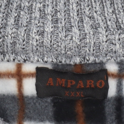 Amparo Men’s Grey Full Zip Wool Blend Geometric Knit Jumper 3XL
