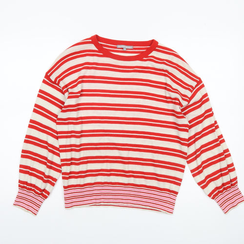 Oliver Bonas Women's Red Striped Knit Crew Neck Pullover Jumper Size 10