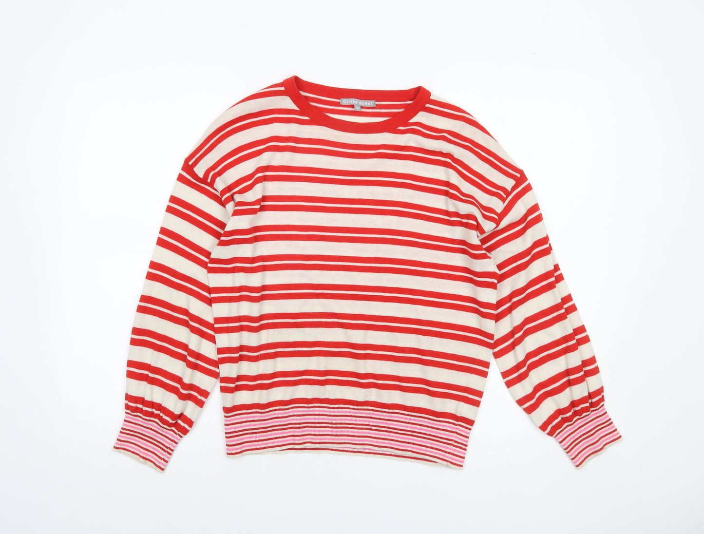 Oliver Bonas Women's Red Striped Knit Crew Neck Pullover Jumper Size 10