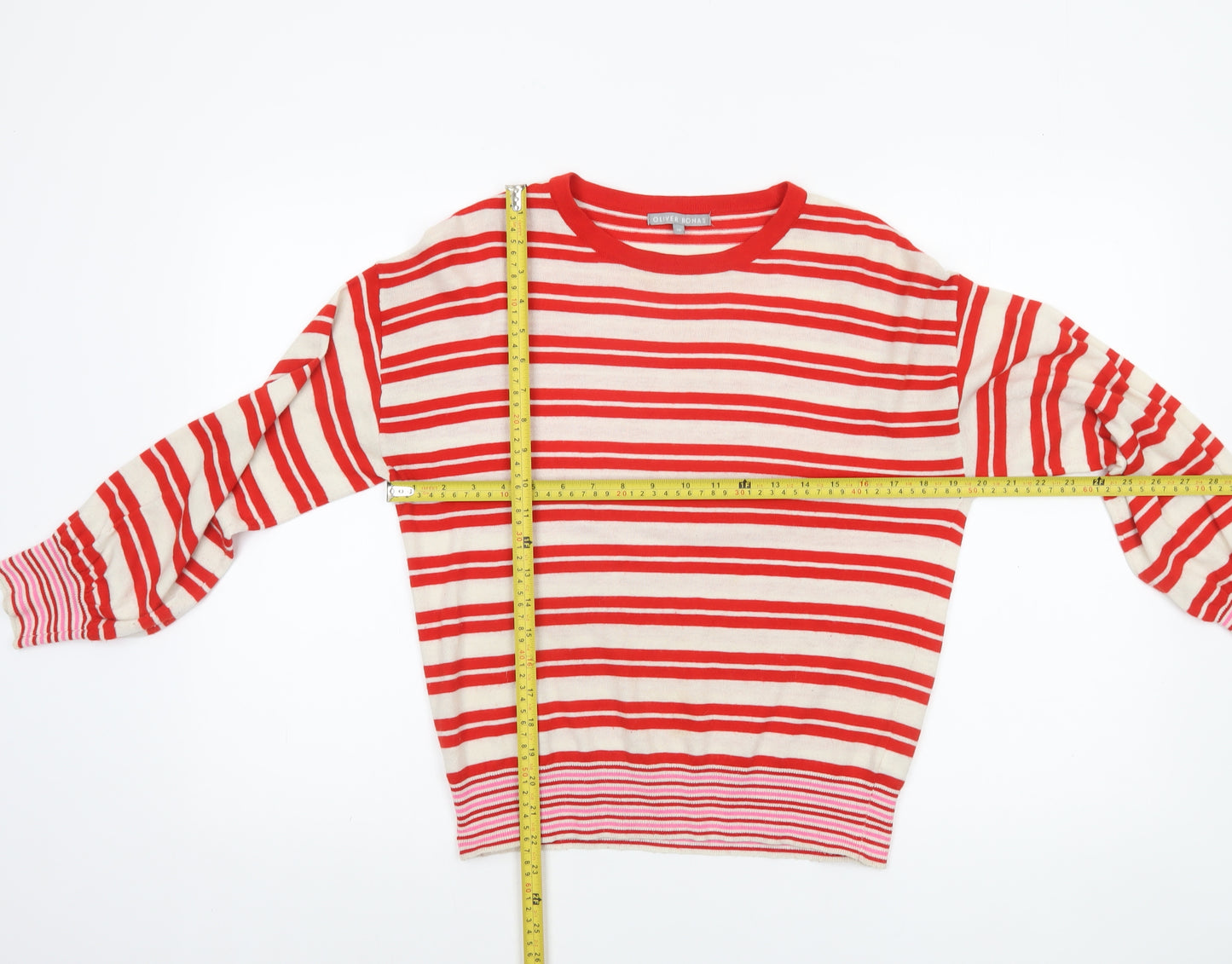 Oliver Bonas Women's Red Striped Knit Crew Neck Pullover Jumper Size 10
