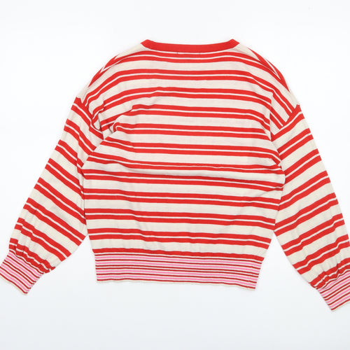 Oliver Bonas Women's Red Striped Knit Crew Neck Pullover Jumper Size 10