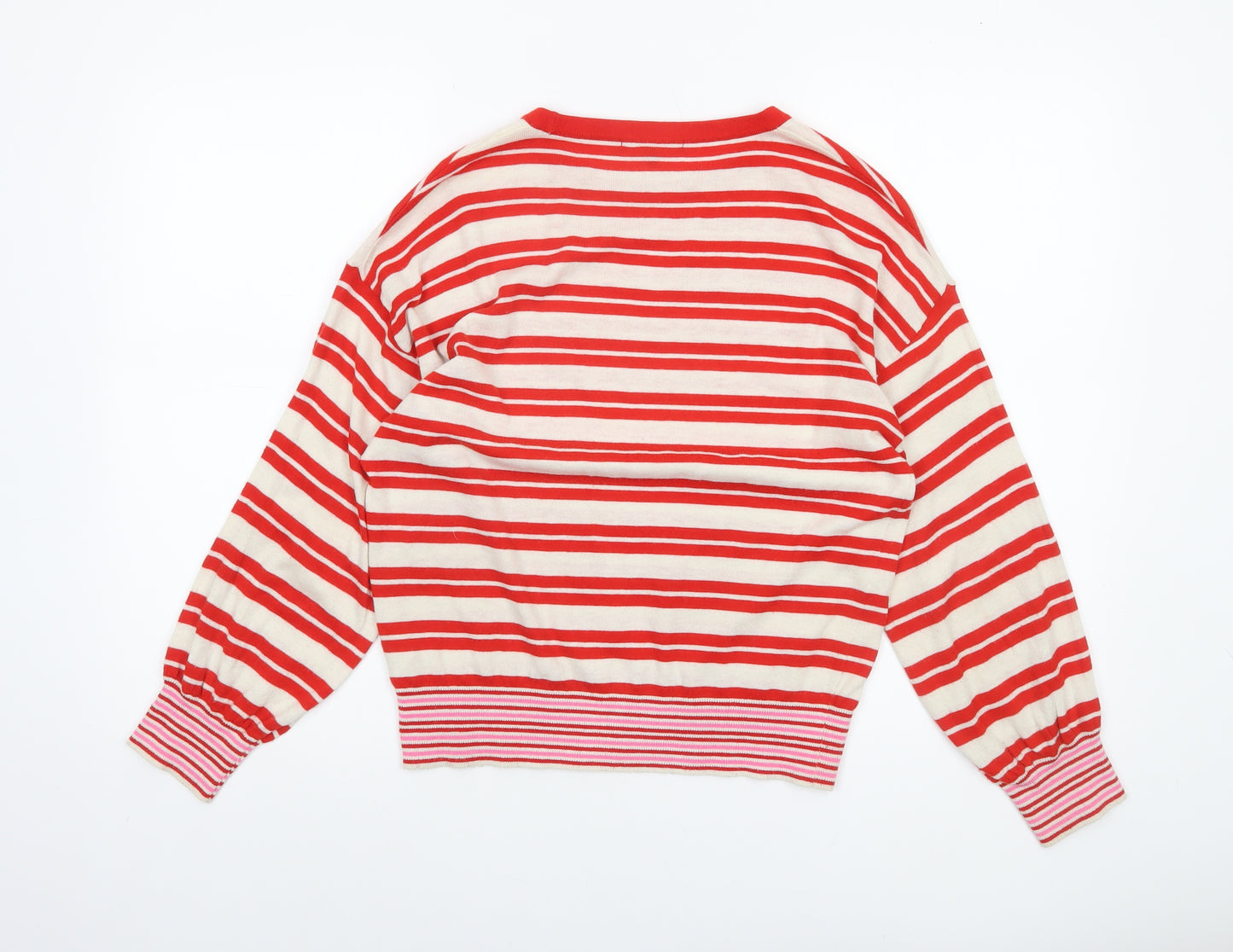 Oliver Bonas Women's Red Striped Knit Crew Neck Pullover Jumper Size 10