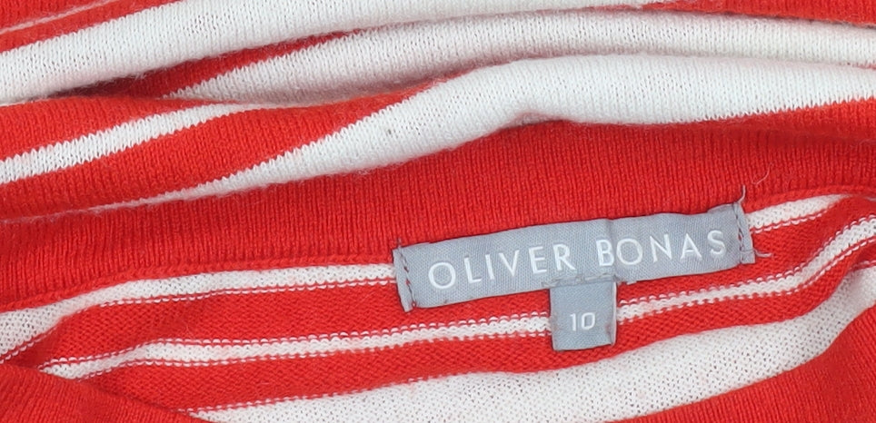 Oliver Bonas Women's Red Striped Knit Crew Neck Pullover Jumper Size 10