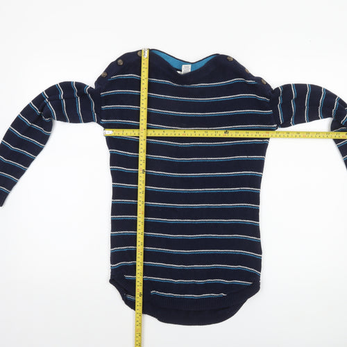 Max Studio Women's Blue Striped Cotton Boat Neck Button Jumper XS