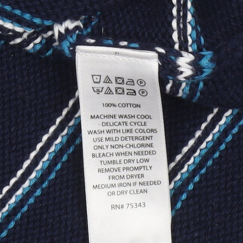 Max Studio Women's Blue Striped Cotton Boat Neck Button Jumper XS