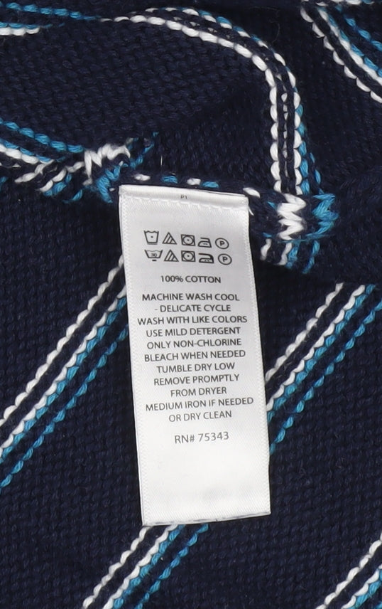 Max Studio Women's Blue Striped Cotton Boat Neck Button Jumper XS