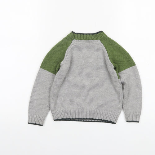 M&Co Boys Green Grey Dinosaur Jumper 2-3 Years Acrylic Knit Pullover